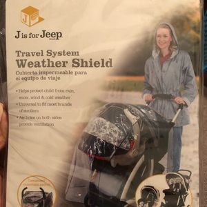 Weather shield for carriage.